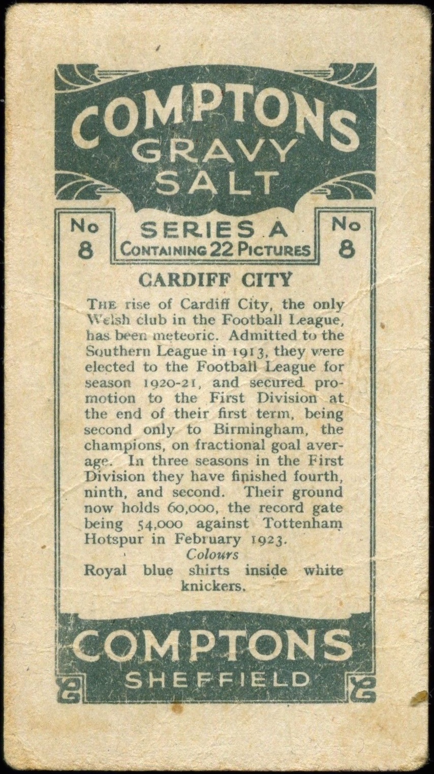 Cardiff City Football Cards & Stickers Comptons Gravy Salt Football