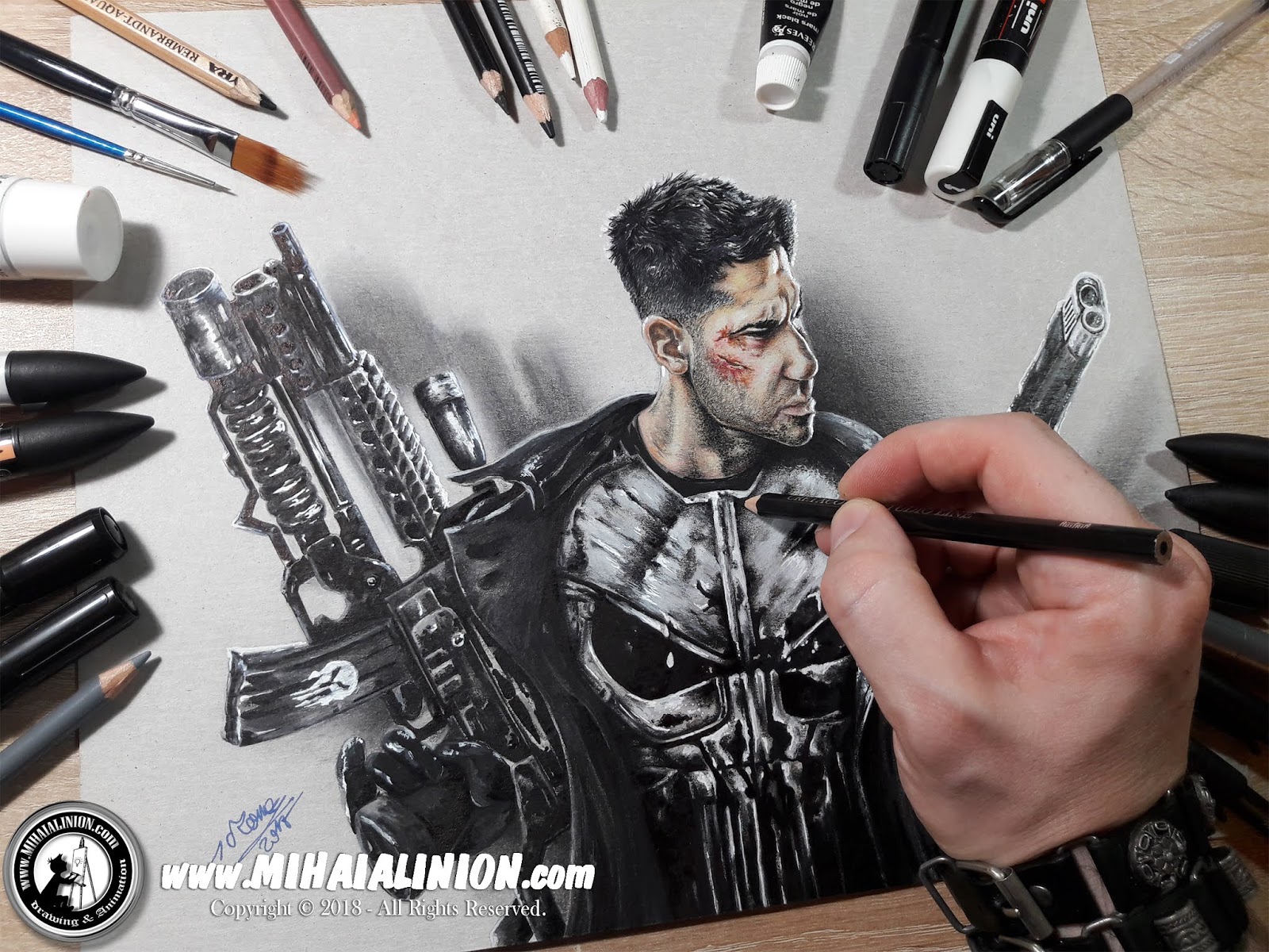 Drawing The Punisher Character Illustration Mihai Alin Ion