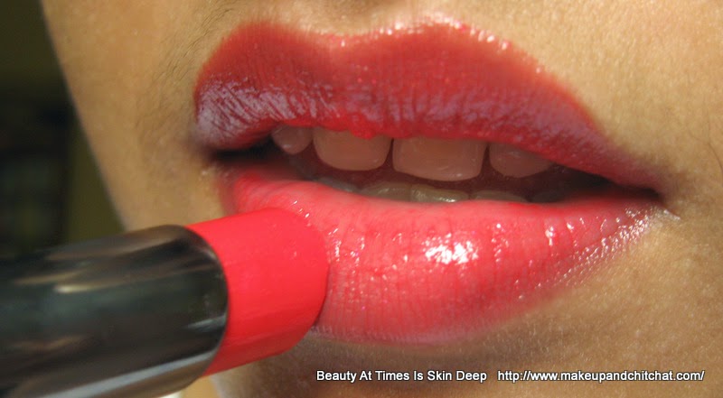 Swatches of Lakme Absolute Gloss Addict Lipsticks in Red Delight