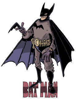 Batman had purple gloves (gauntlets) and a utility belt clearly intended for utility, and a cape that looked like wings