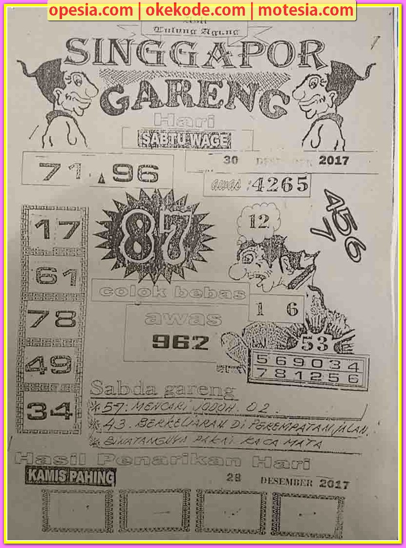 Syair Forum Harian Terlengkap Sgp 30 Desember 2017 Kode Syair Sgp Hk Sd Motesia