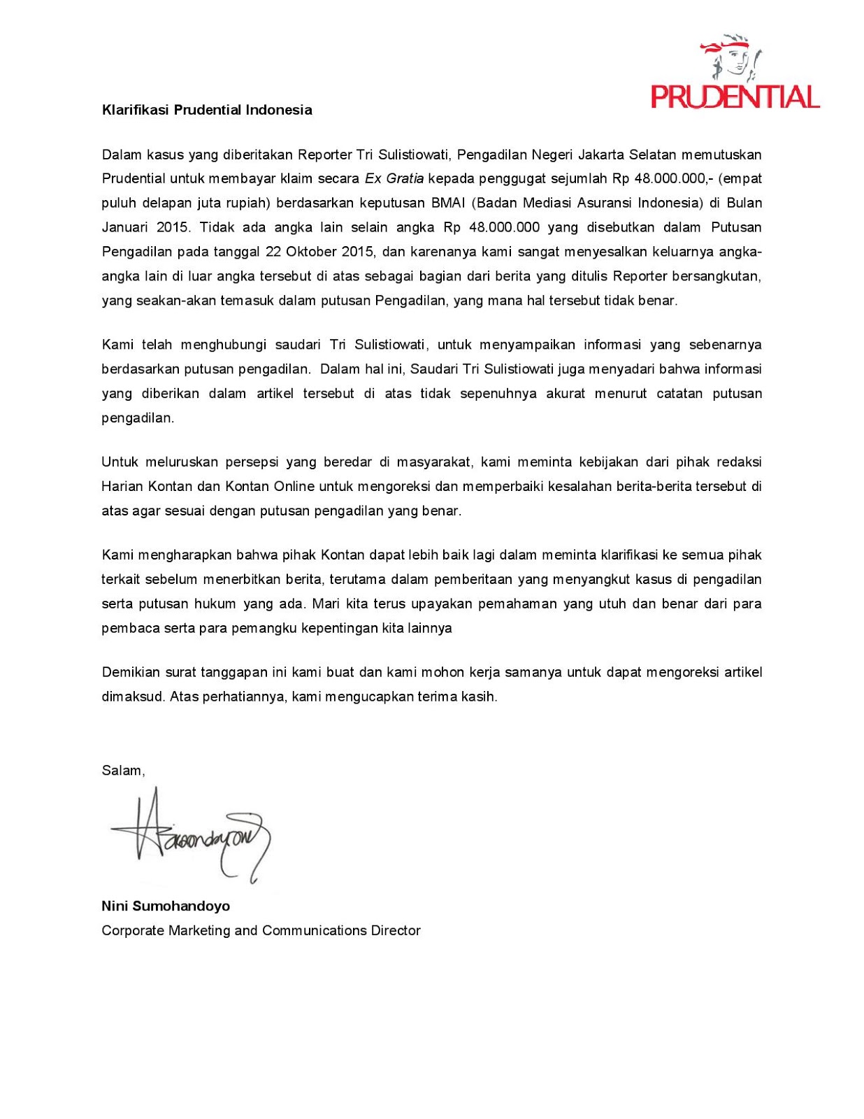 Contoh Surat Pernyataan Asuransi Jiwa