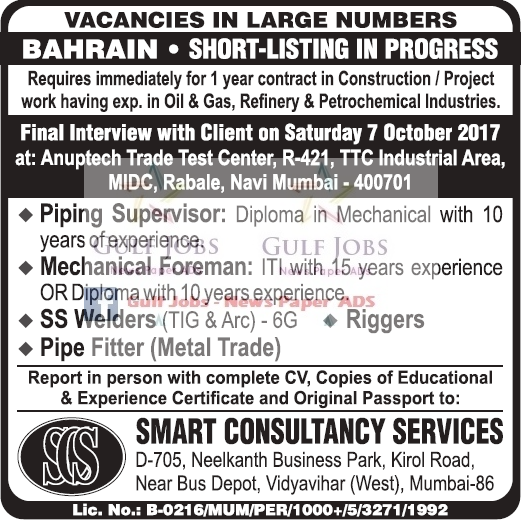 OIl & Gas, refinery & petrochemical industries jobs for Bahrain Gulf