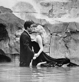 Marcello Mastroianni and Anita Ekberg in the  fountain scene in Fellini's La Dolce Vita