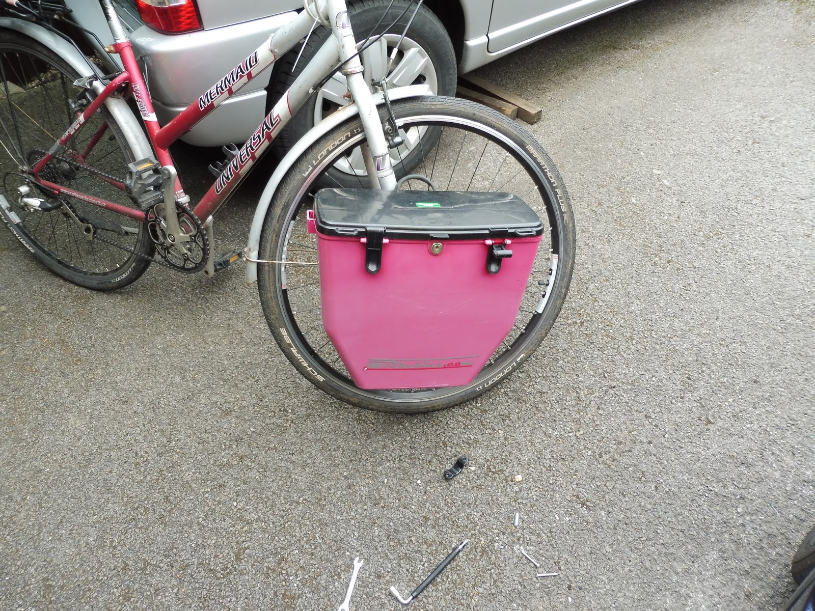 Second Gear BikeBins hardsided locking panniers approaching the seven year mark!