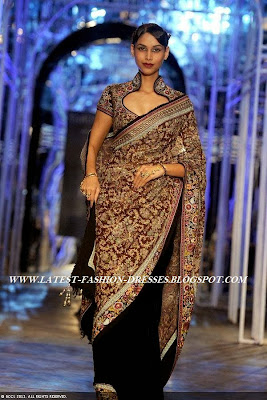India bridal fashion week saree half and half bridal with velvet saree