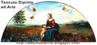 Madonna col bambino e angeli olio su tela mezza luna cm 130x cm60