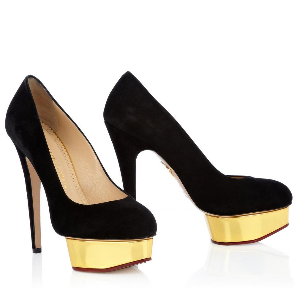 Reed Fashion Blog: CHARLOTTE OLYMPIA DOLLY BLACK SUEDE / GOLD 
