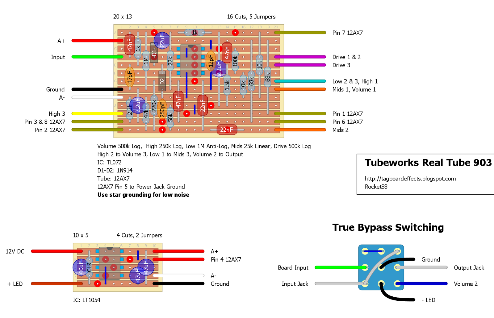 Guitar FX Layouts: Tubeworks Real Tube 903 Modded Tone Stacks