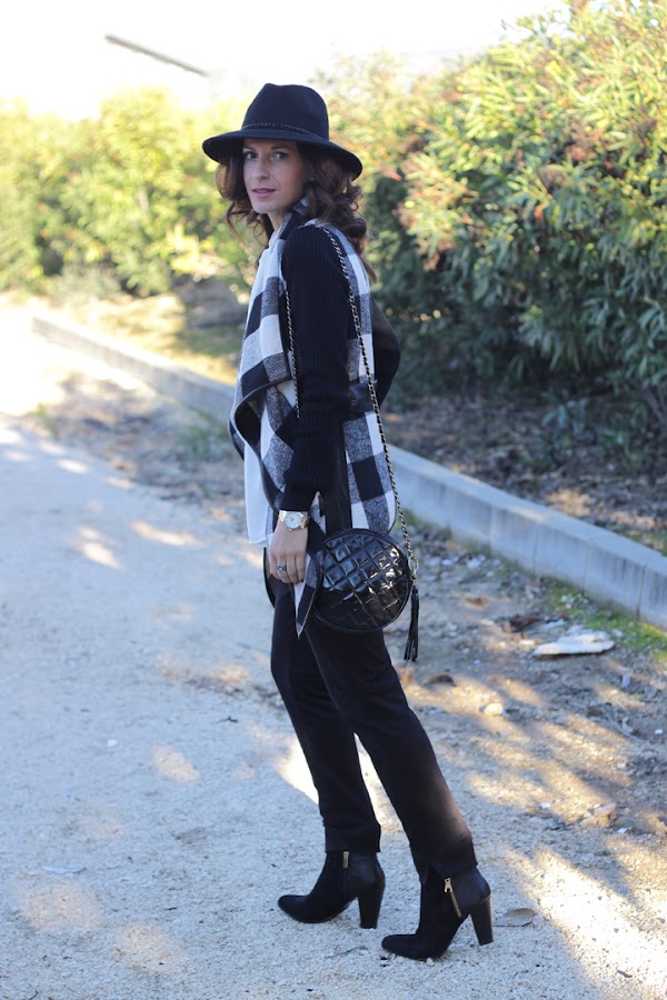 Black and White Plaid Coat
