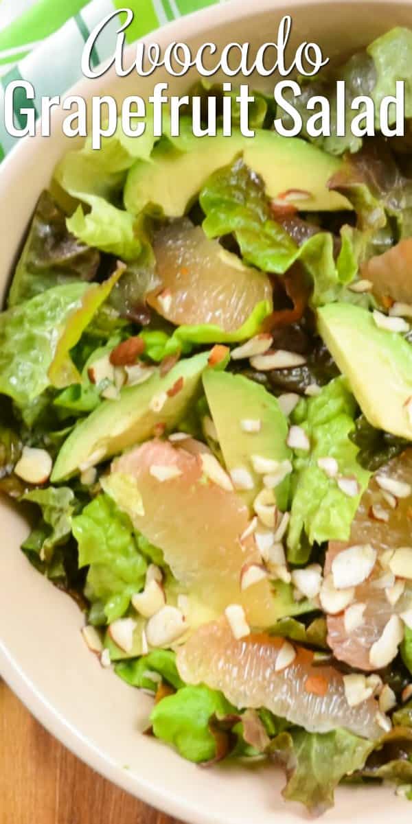 Grapefruit Avocado Salad with Grapefruit White Balsamic Vinaigrette recipe is a great side salad or main dish by adding cooked shrimp or chicken. A fun side salad for Thanksgiving or Christmas from Serena Bakes Simply From Scratch.