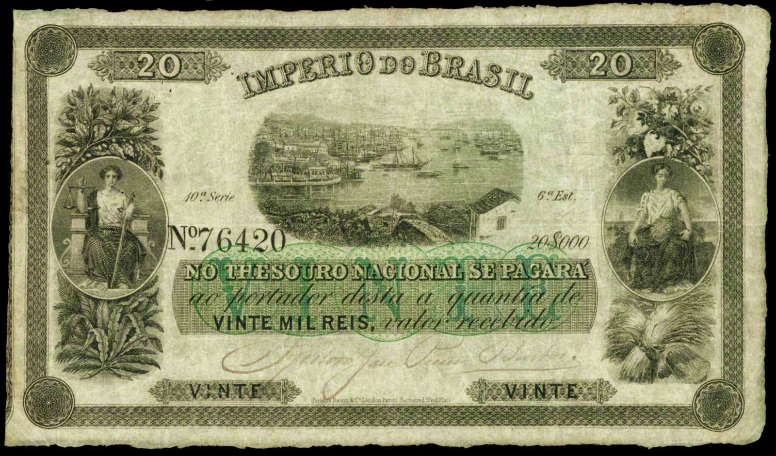 Brazil banknotes 20 Mil Reis note Imperio Do Brasil