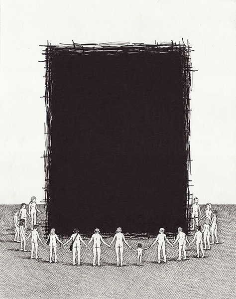 "Homage" por Ben Tolman, 2014. | imagenes de arte cool, dibujos chidos imaginativos en blanco y negro, ilustraciones tristes de soledad