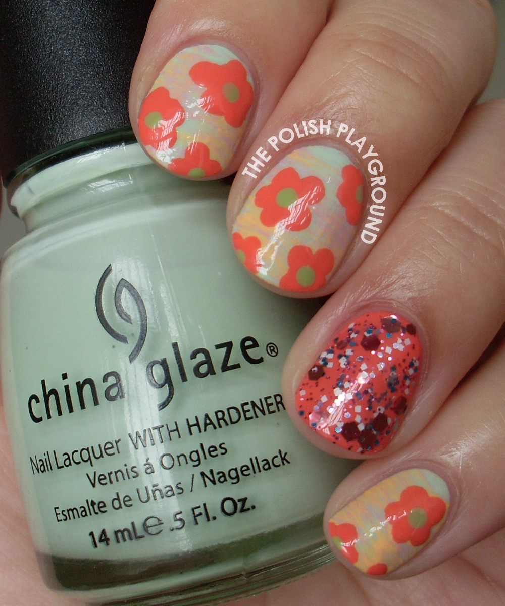 Tropical Spring Flowers Nail Art