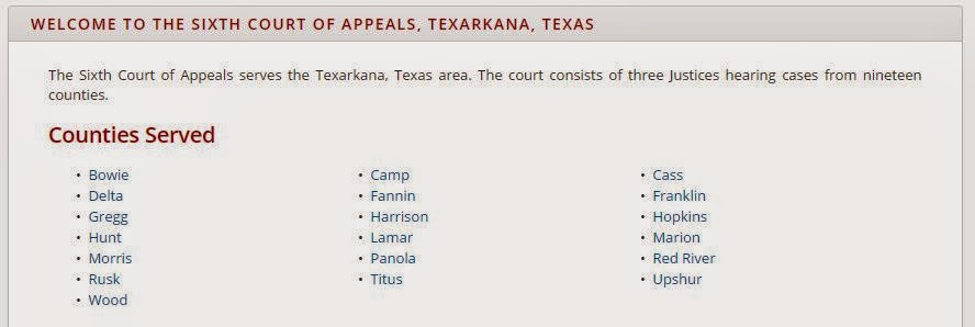 6TH COURT OF APPEALS - TEXARKANA 3 JUSTICES • Counties in District • Bowie Franklin Lamar Rusk Camp Gregg Marion Titus Cass Harrison Morris Upshur Delta Hopkins Panola Wood Fannin Hunt Red River