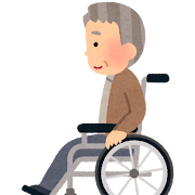 横から見た車椅子に乗る人のイラスト（おじいさん）