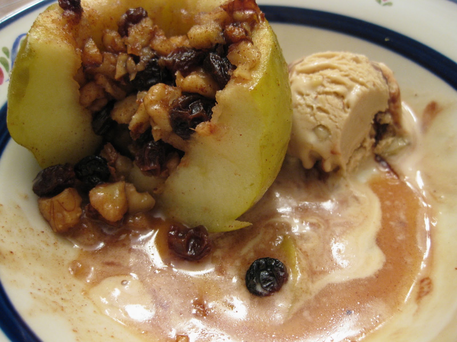 Delightfully Vegan Baked Granny Smith Apple with Walnuts, Raisins and