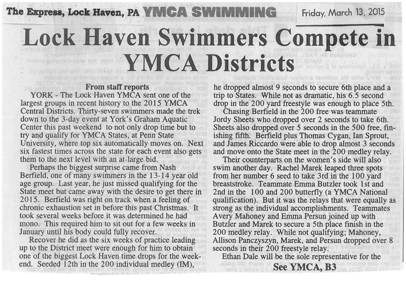 Jersey Shore (PA) Swim Flashback Friday A Look Back to Last Year's YMCA District Event
