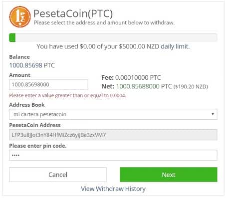 pesetacoin enviar monedero comprar y enviar pesetacoin PTC a wallet personal oficial
