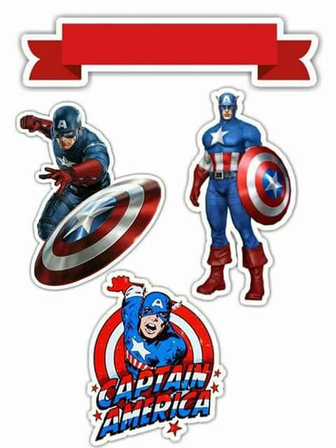 Capitán América: Toppers para Tartas, Tortas, Pasteles, Bizcochos o Cakes para Imprimir Gratis. 