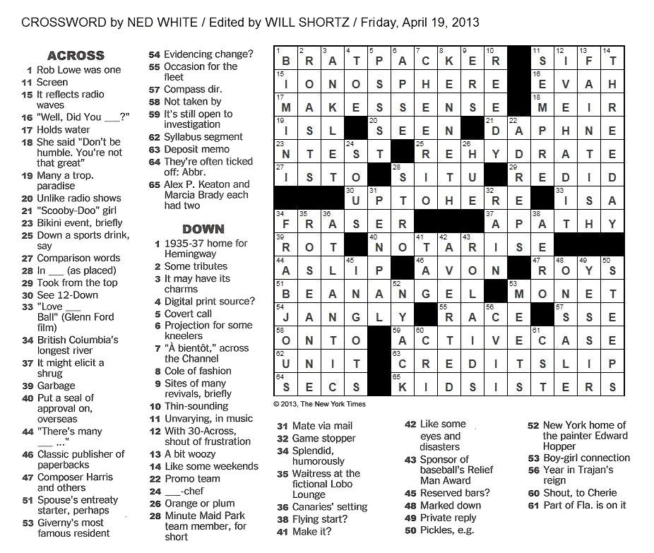 04.19.13 - The Friday Crossword.