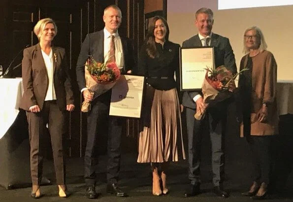 Crown Princess Mary wore MaxMara structured mock neck blazer, Gianvito Rossi python pumps, Sophie Bille Brahe boucle earrings