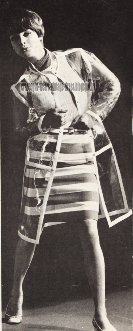 Raincoat - 1966 clear striped stripe vinyl pvc rain coat 60s 1960  