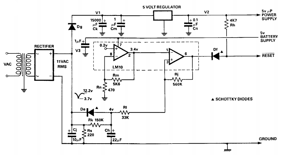 Simple Microprocessor power supply watchdog circuit Diagram