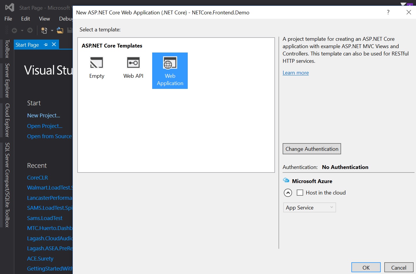 Como crear una aplicación Core y almacenarla en un contenedor de