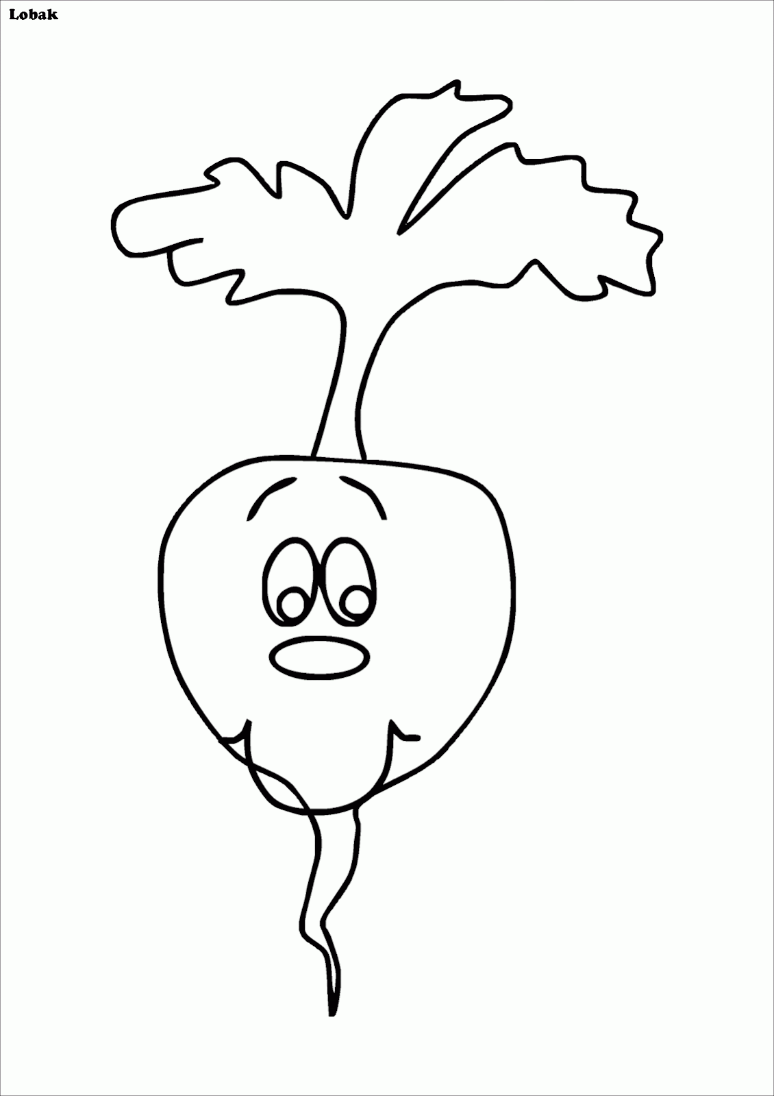 Gambar Mewarnai Sayur Lobak, Versi Kartun - Contoh Anak PAUD