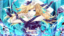 vocaloid rin kagamine wallpapers anime eyes zerochan lily blondes nightcore konachan popular hair blonde hottest