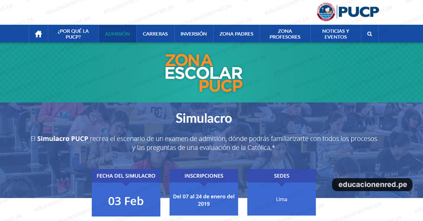 PUCP: Inscripción Simulacro Examen Admisión 2019 (3 Febrero) Zona Escolar - Pontificia Universidad Católica del Perú - www.pucp.edu.pe PUCP: Inscripción Simulacro Examen Admisión 2019 (3 Febrero) Zona Escolar - Pontificia Universidad Católica del Perú - www.pucp.edu.pe