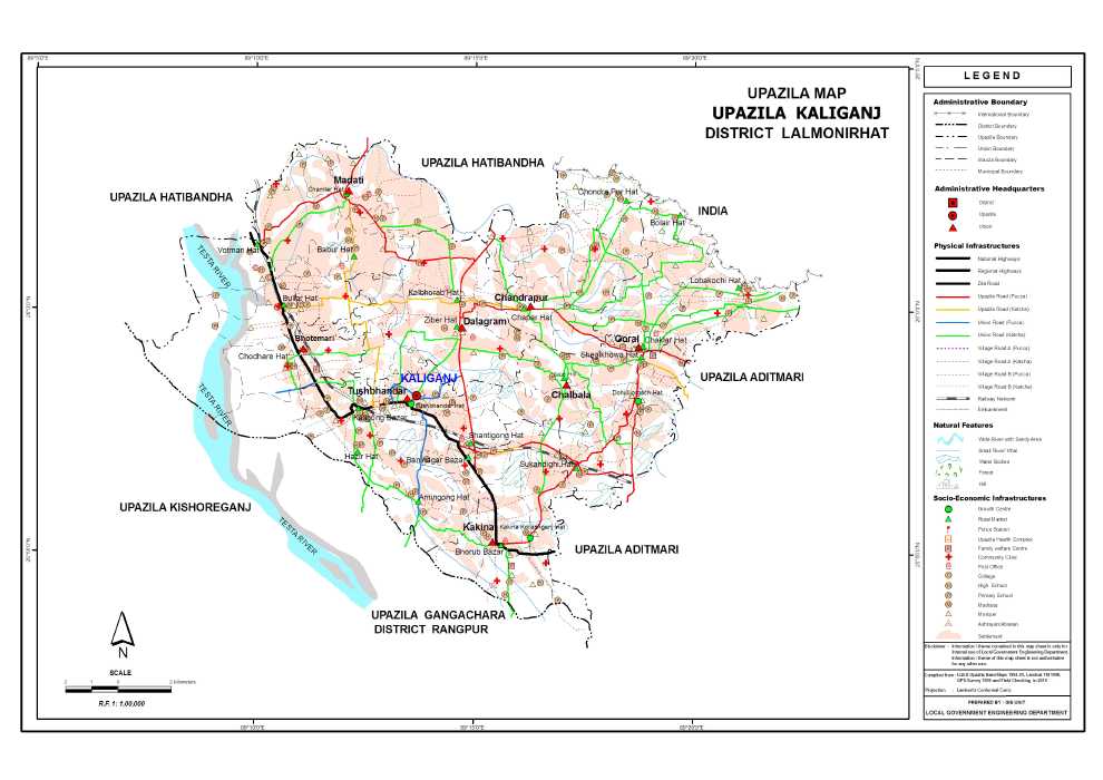 Kaliganj Upazila Map Lalmonirhat District Bangladesh