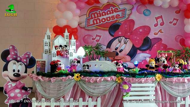 Mesa luxo de tecido Minnie Rosa Decoração luxo Minnie Rosa - Festa de aniversário