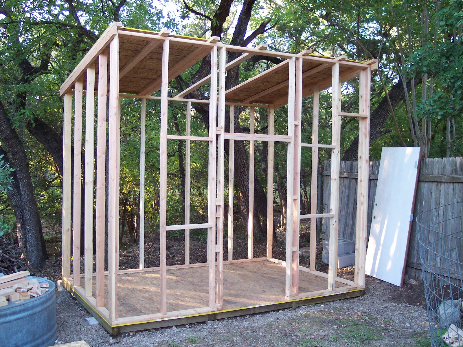 Then the frame went up. Roof slope is approximately 18" front to rear 