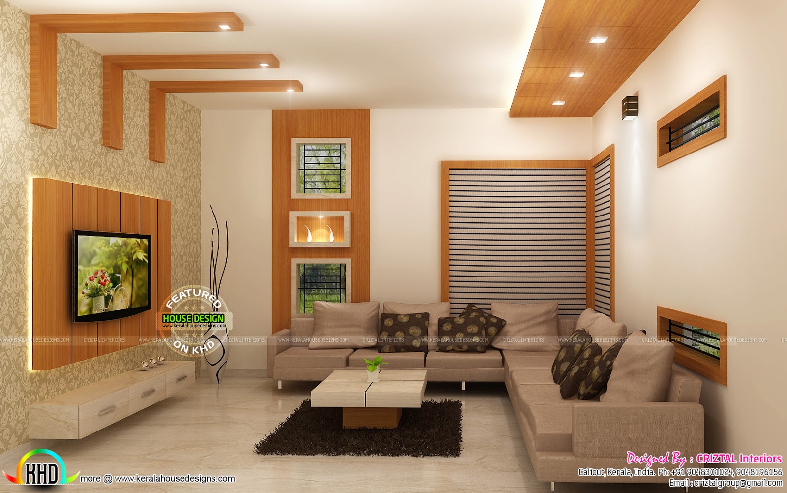 Living, bedroom kitchen interior designs Kerala home
