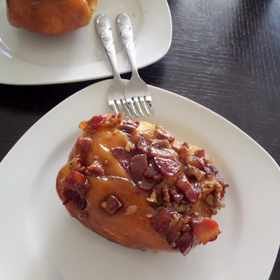 Bacon Pecan Maple Sticky Buns:  Wow!  Bacon and pecan topped cinnamon buns with a sticky maple syrup glaze.  A fantastic start to gameday.