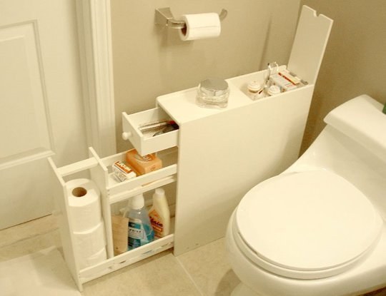 Tuck a skinny shelf into any unused bathroom space Tuck a skinny shelf into any unused bathroom space
