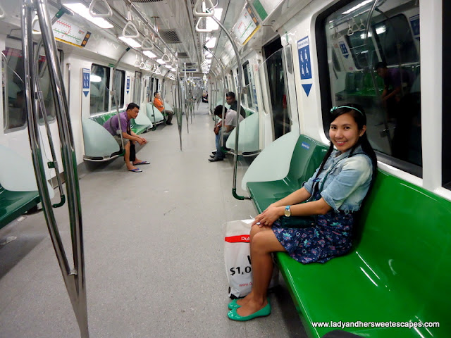 Lady inside the train in Singapore