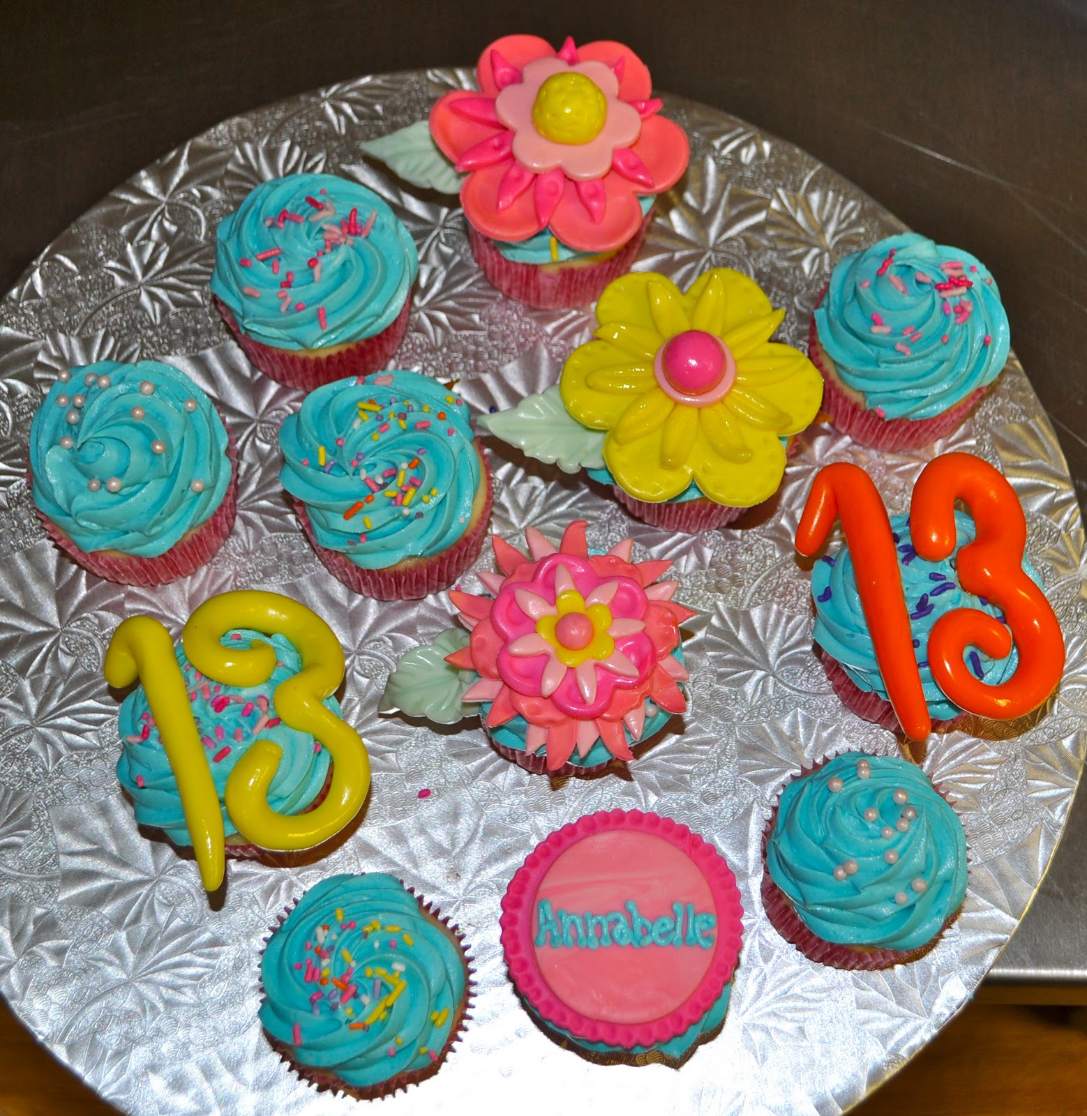 Leah's Sweet Treats Funky Flower 13th Birthday Cupcakes