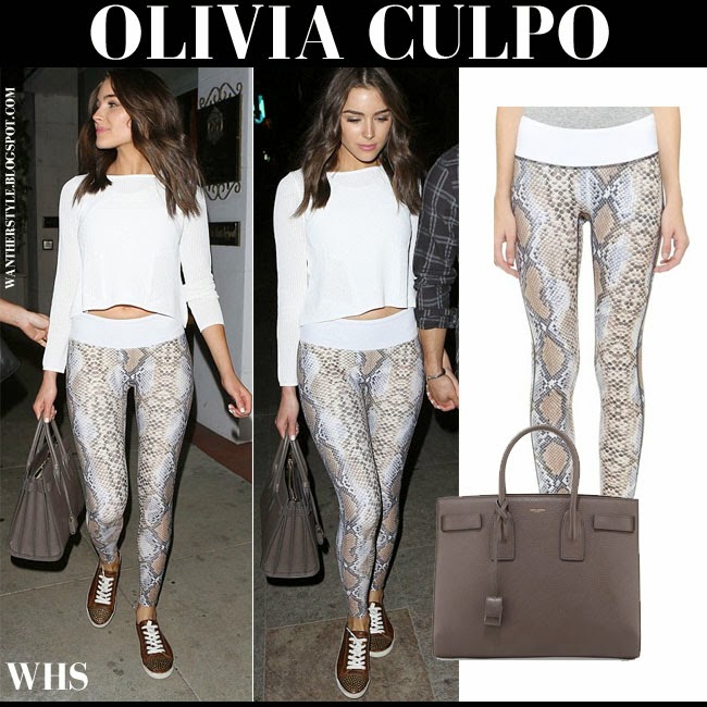 Olivia Culpo in snakeskin python print leggings from Prismsport with