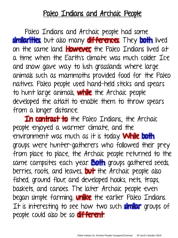 Compare and contrast essay transition words