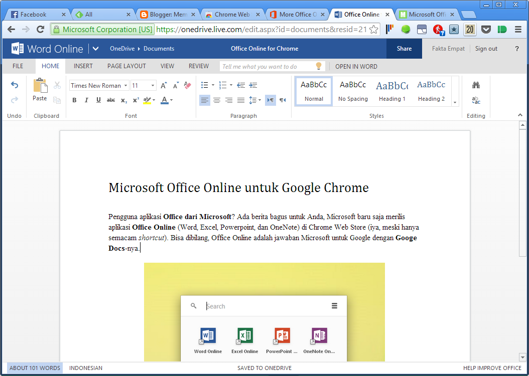 Microsoft Office Online untuk Google Chrome