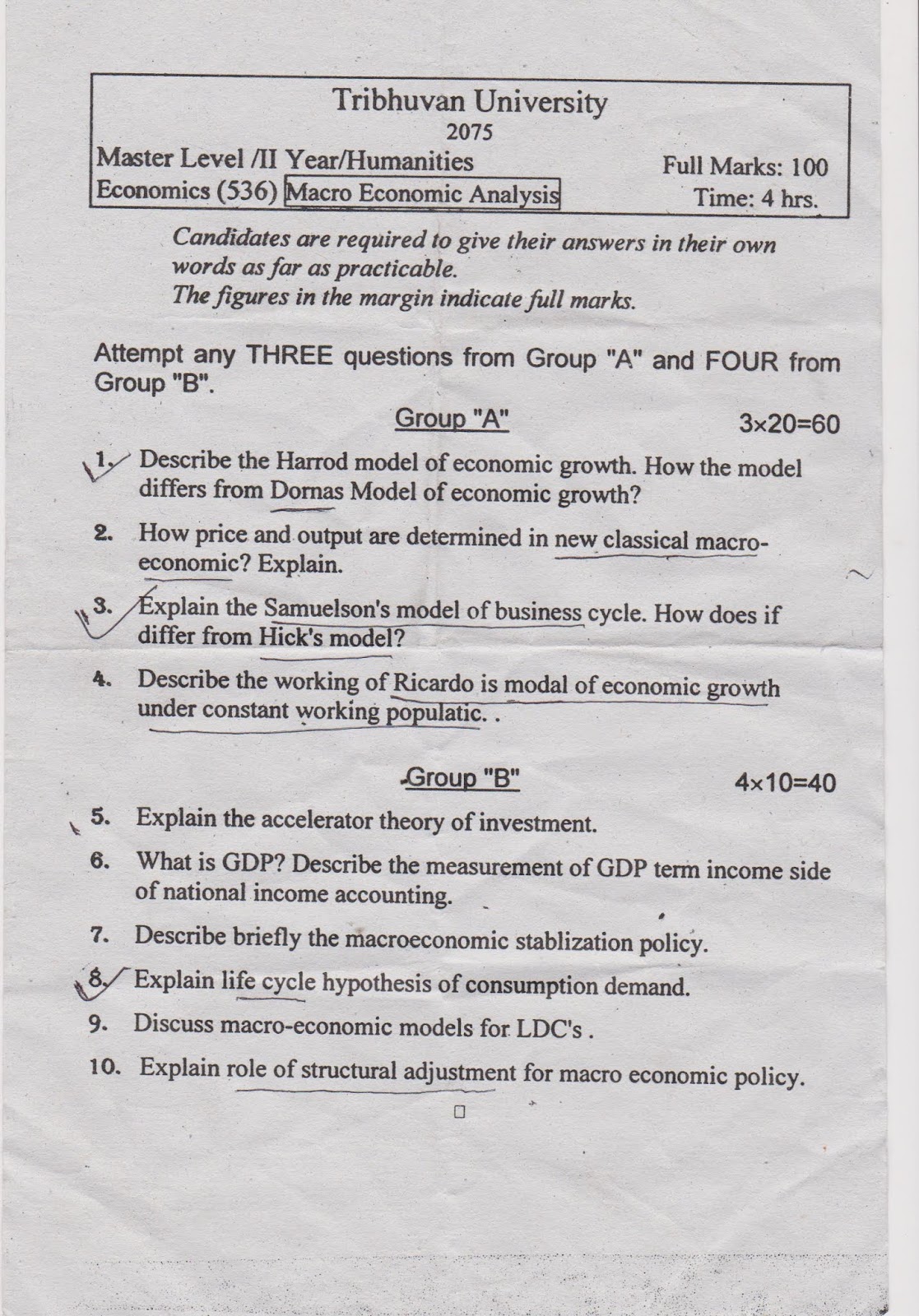 Question Paper Of Economics (536) Macro Economic Analysis 2075