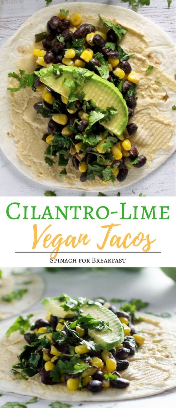 There's so much flavor going on with these Cilantro-Lime Vegan Tacos. Plus, the extra spread of hummus gives them the added creamy consistency.