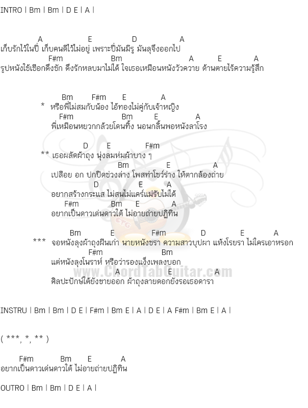 คอร์ดเพลง เนื้อเพลง คอร์ดกีตาร์