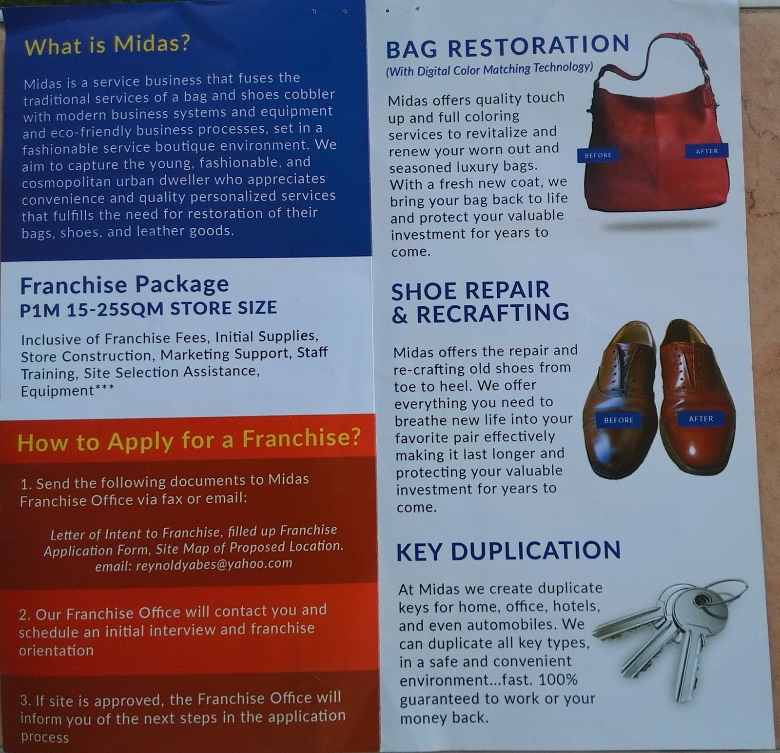 Philippine Franchise Business MIDAS The Bags, Shoes and Leather Spa