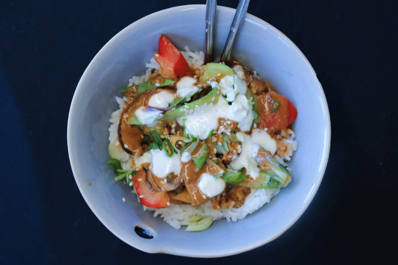 Vegetable Stir Fry with Tangy Yogurt Sauce
