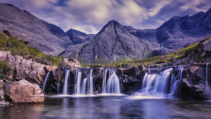 Mountains, River Stream and Waterfalls