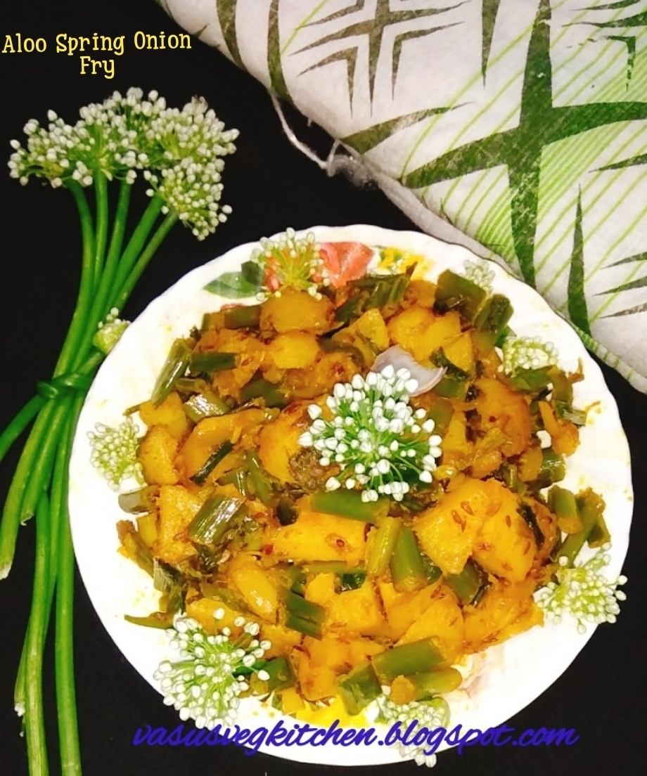 Vasusvegkitchen Potato Spring Onion fry, Aloo hare pyaz ki sabzi, Aloo
